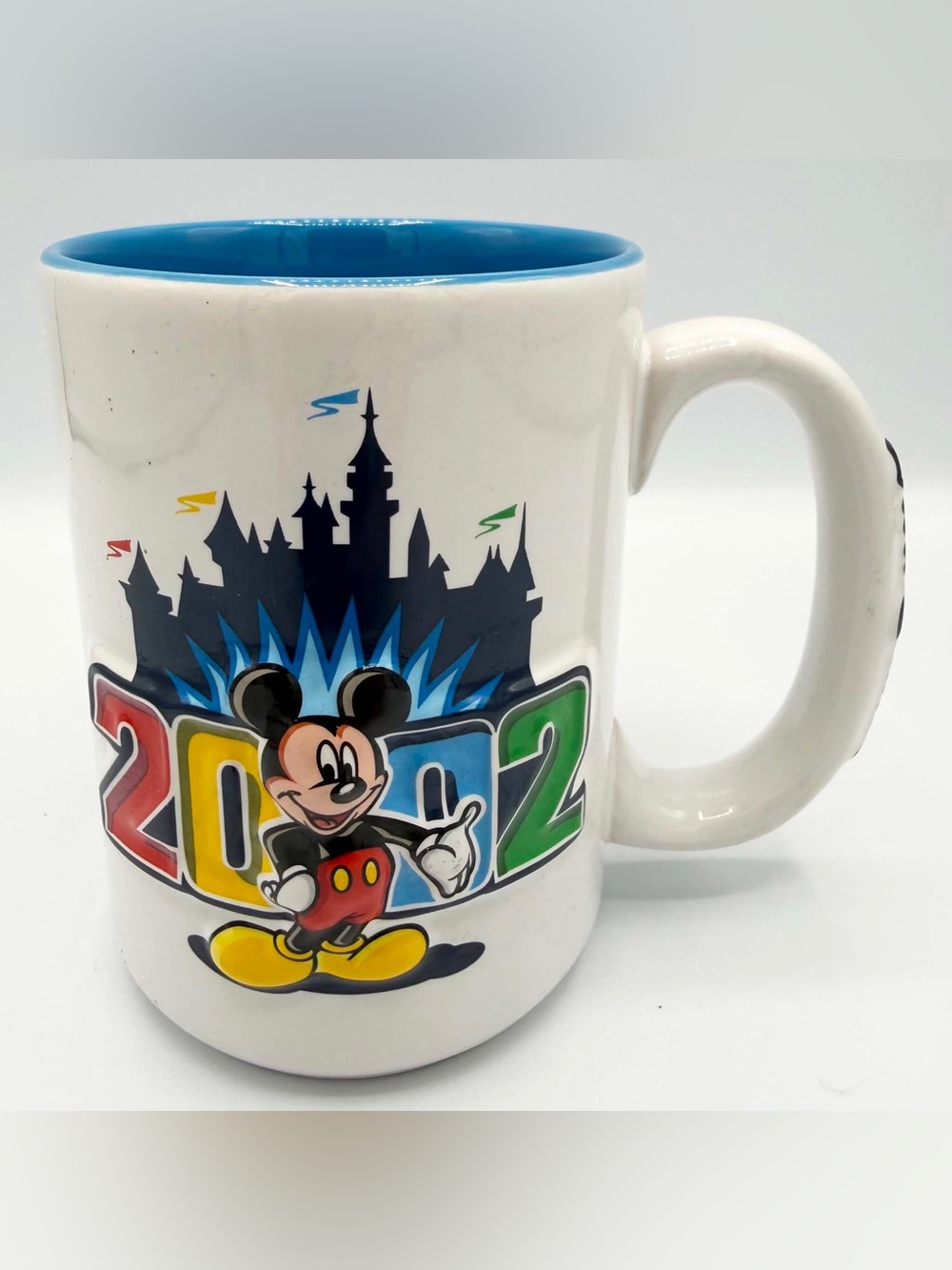 Disneyland Mickey Mouse Mug Cup 2002 cinderella castle walt disney embossed flag